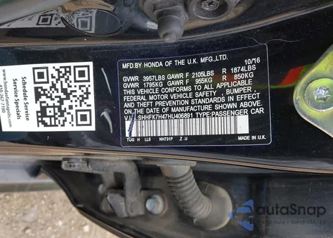 2017 Honda Civic Sport from USA, damaged, VIN SHHFK7H47HU406891